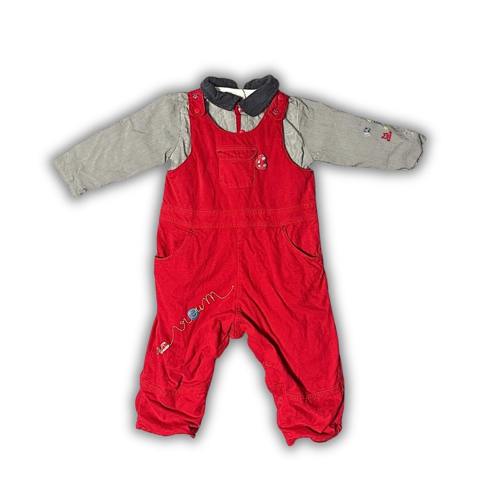 VINTAGE Marèse Red Overall w/ Shirt 12-24 Months Unisex Baby Cotton Embroidered